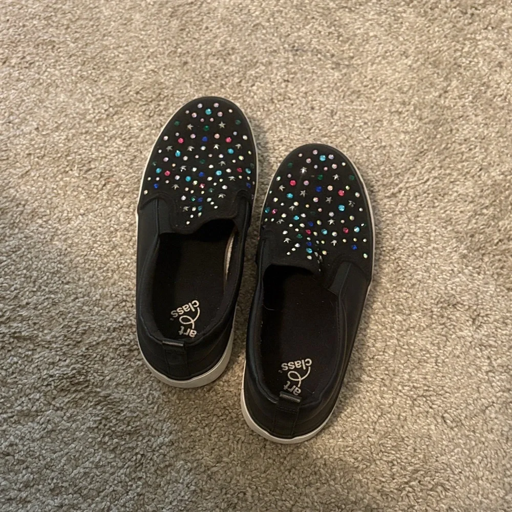 Art Class Kids Black Sneakers with Multicolor Sparkles stars and hearts size 4